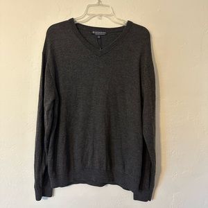 Hart Schaffner Marx Sweater Mens Dark Gray V-Neck Extra Fine Merino Wool Warm XL